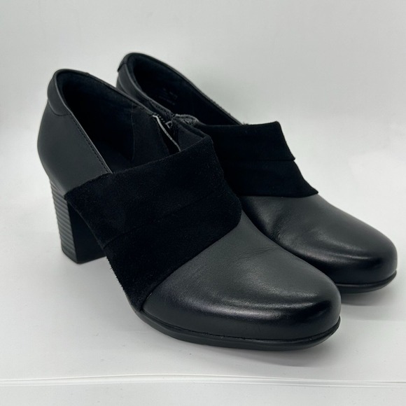 Clarks Shoes - Clarks Womens Bendables Promise Josie Black Bootie Shoes Heels Side Zip Leather